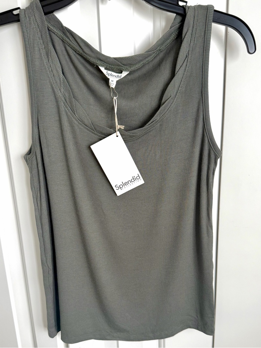NWT Splendid Olive Gray Ribbed Scoop Neck Tank size M